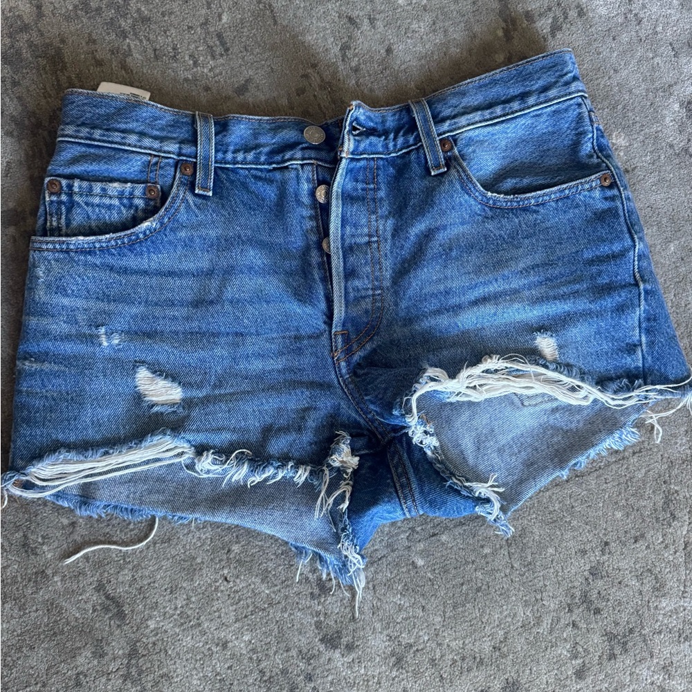 Levi's 501 Classic Blue Distressed Jean Shorts